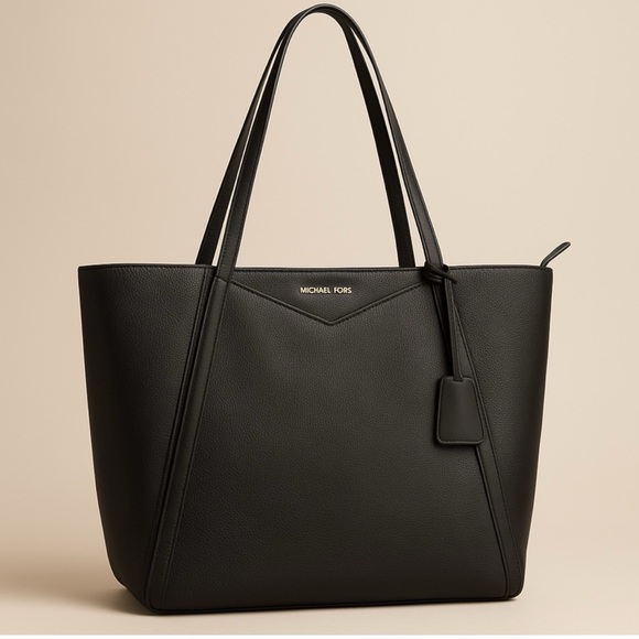 Michael Kors Black Whitney Large Leather Tote Bag Zip Closure Interior Pockets - Picture 1 of 13